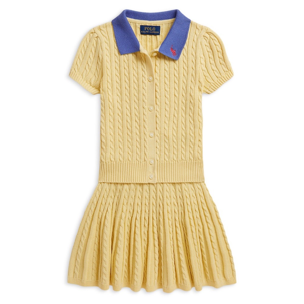 Ralph Lauren Yellow Knit Polo Dress with Blue Collar